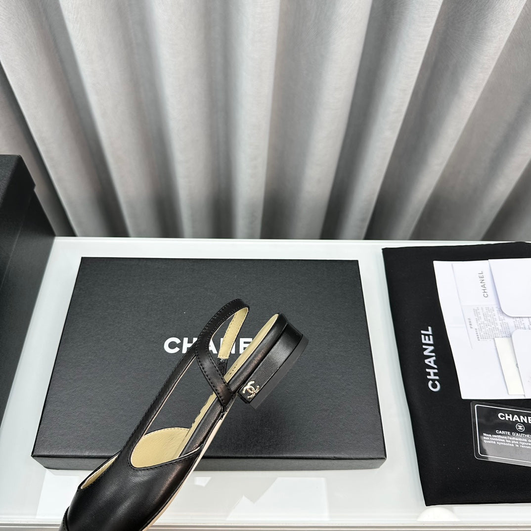 CC Slingback Flat Black Beige Lambskin