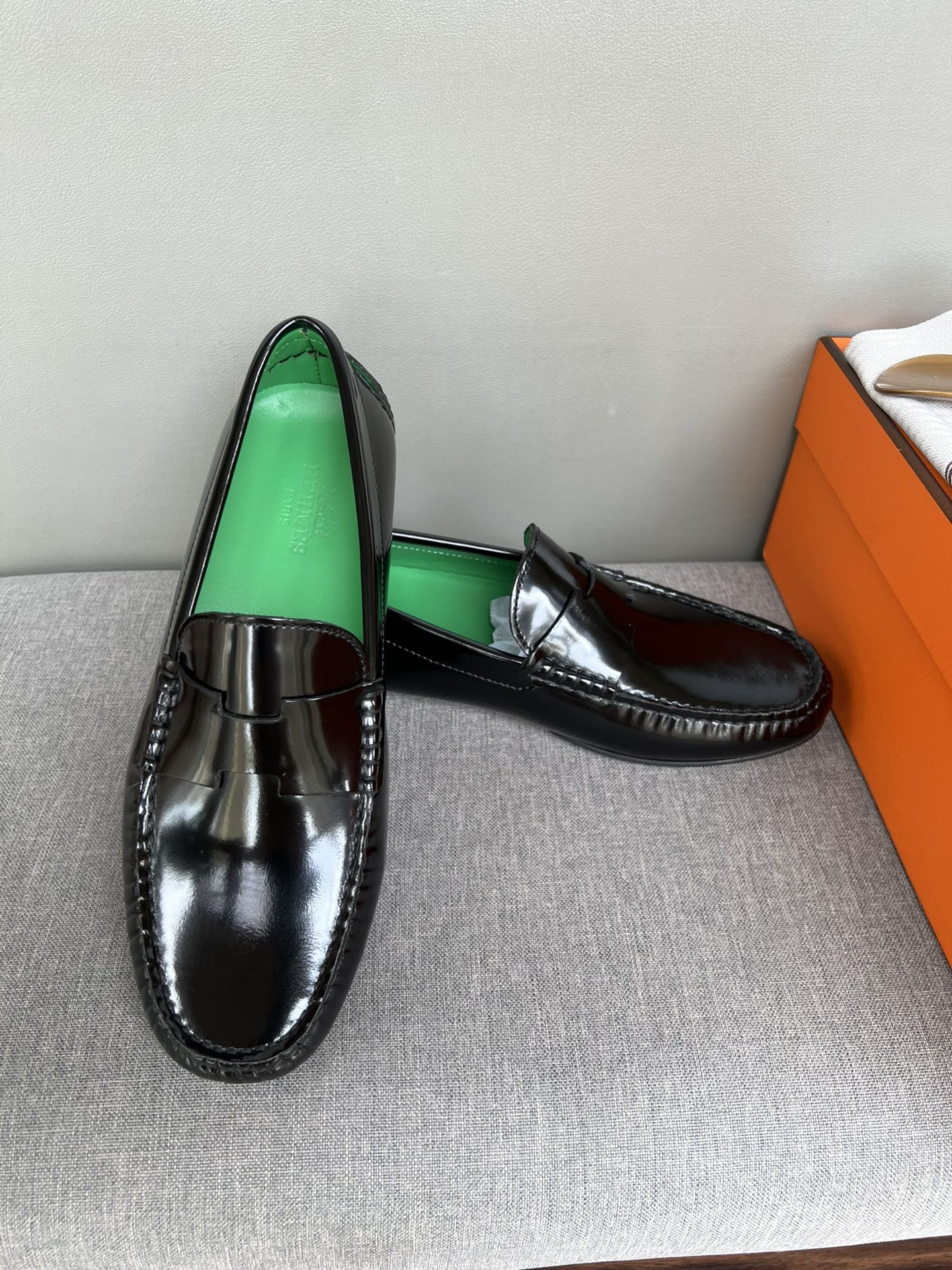 HM Men's Moccasins Loafer Black Patent Leather 565862