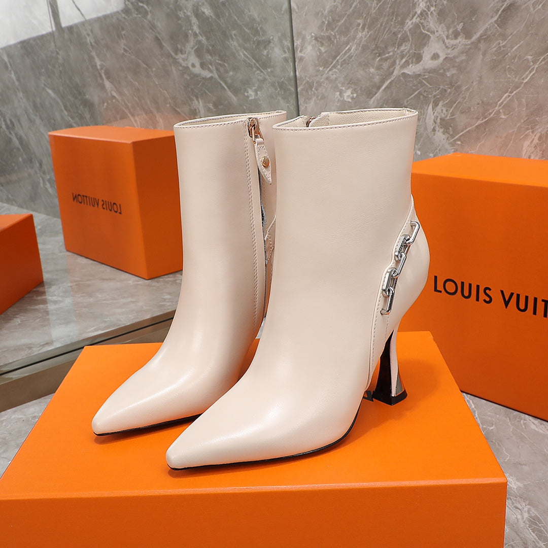 LV Sparkle Ankle Boot 95mm Beige Lambskin
