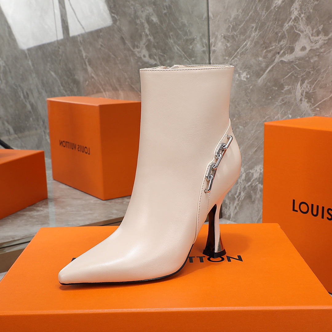 LV Sparkle Ankle Boot 95mm Beige Lambskin
