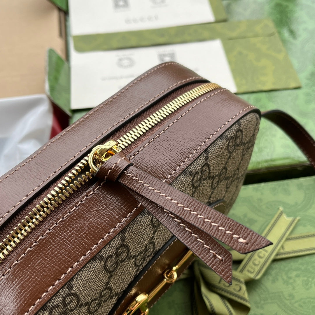 Gucci Horsebit 1995 Small Bag Brown mix Beige Leather 240125