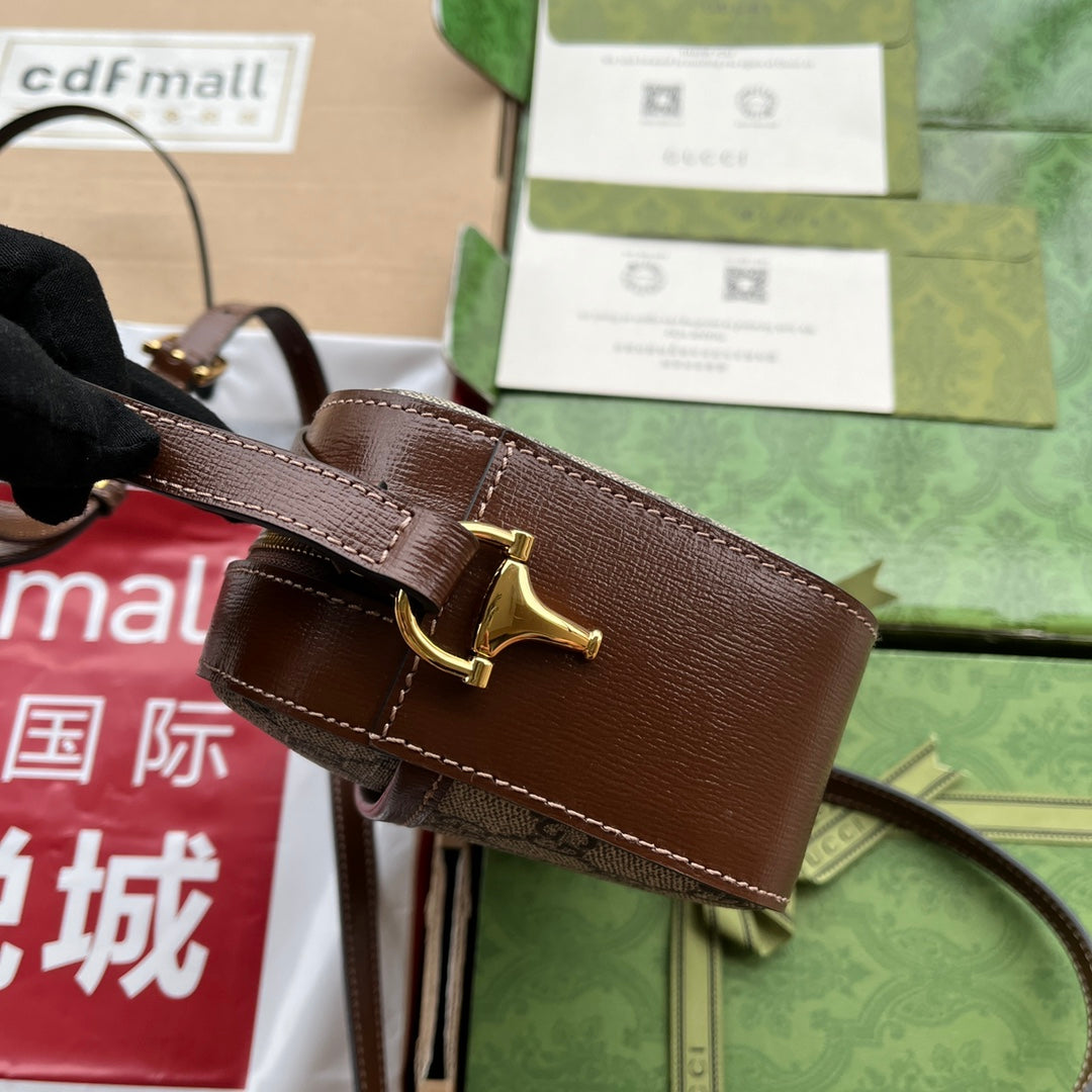 Gucci Horsebit 1995 Small Bag Brown mix Beige Leather 240125