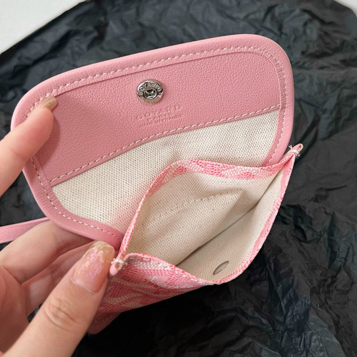 ANJOU MINI BAG 20 IN BABY PINK CALFSKIN AND GOYARDINE CANVAS