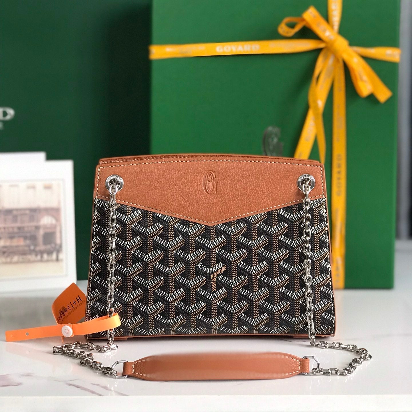 ROUETTE STRUCTURÃ‰ MINI BAG 21 IN BLACK GOYARDINE CANVAS AND TAN CALFSKIN