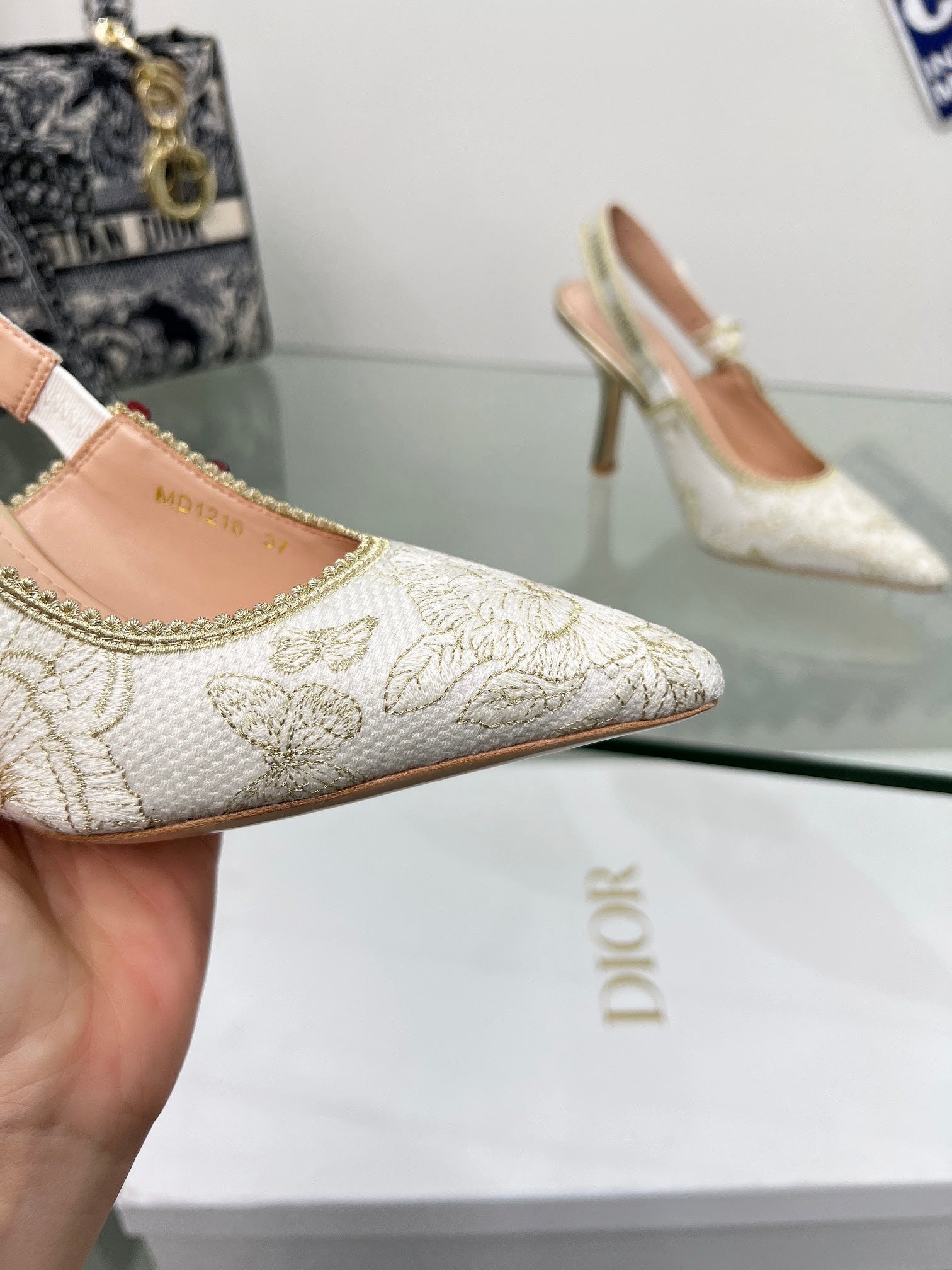 J'Adior Slingback Pump 95mm In White Lace Fabric 100833