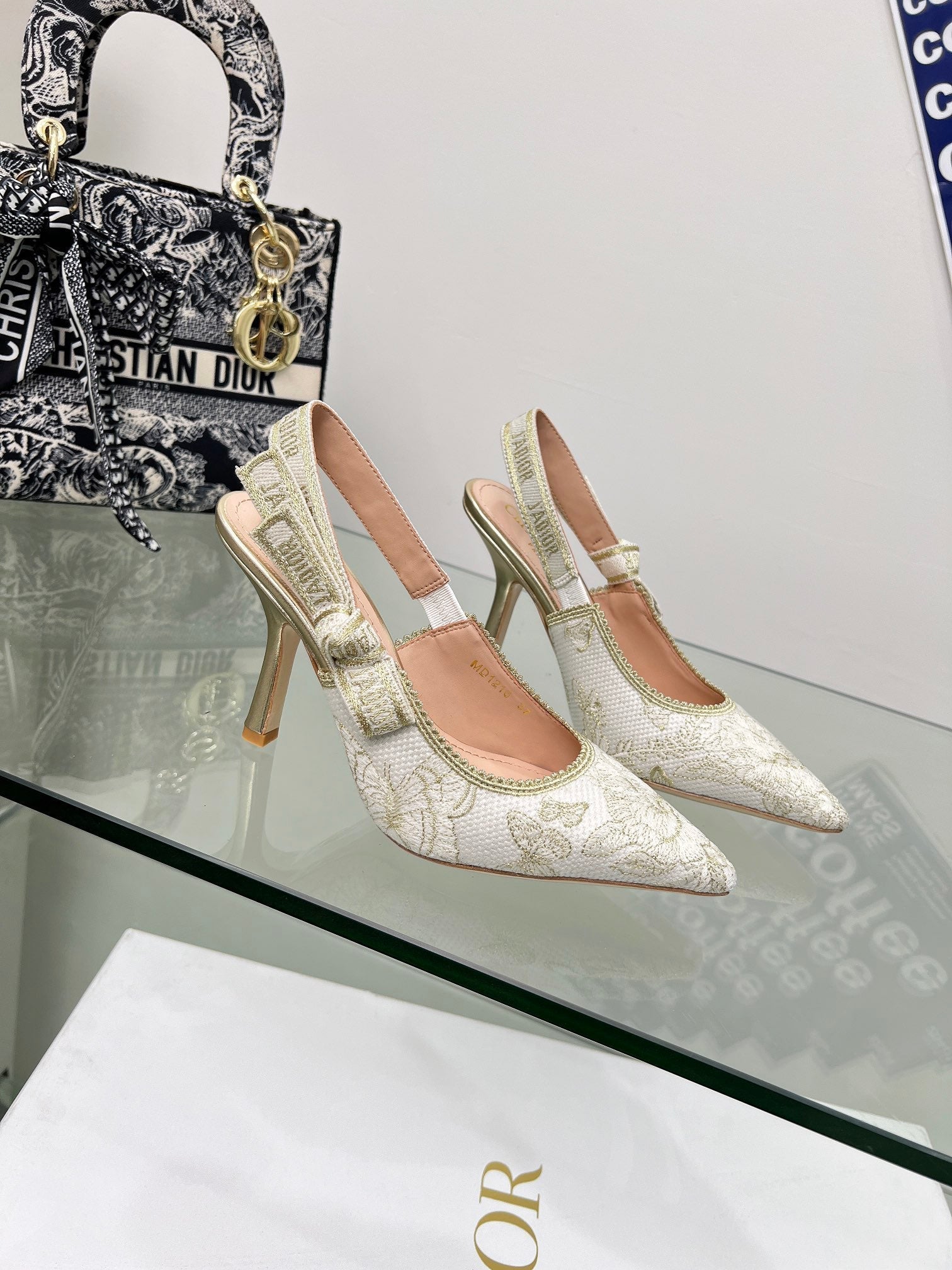 J'Adior Slingback Pump 95mm In White Lace Fabric 100833