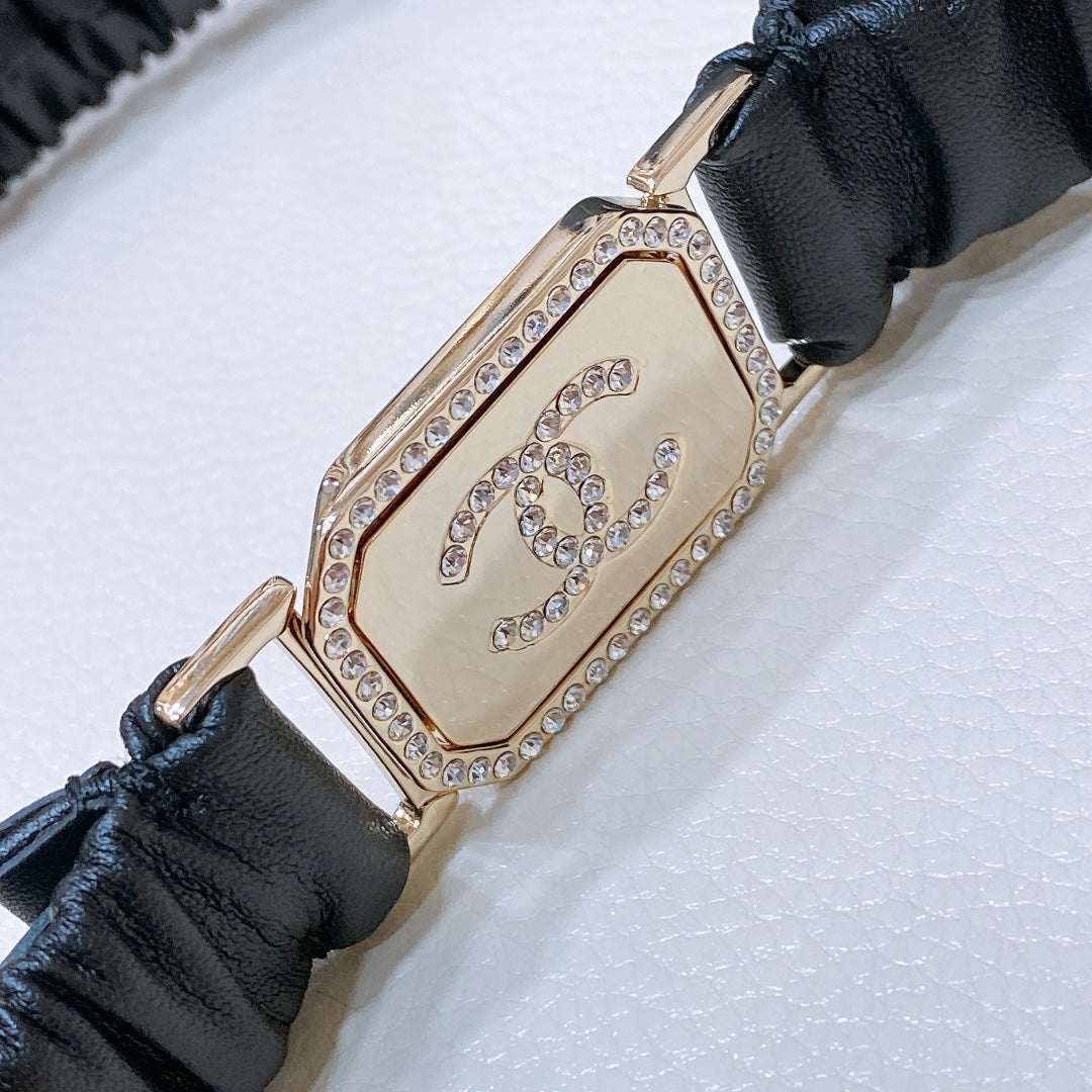 Chanel 2026 Rhinestone Square Buckle Belt 20mm Calfskin 208816