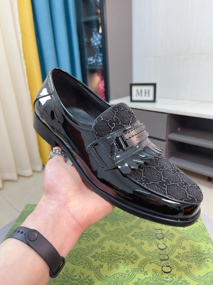 GG Men's Loafer Black Canvas Patent Leather 330406