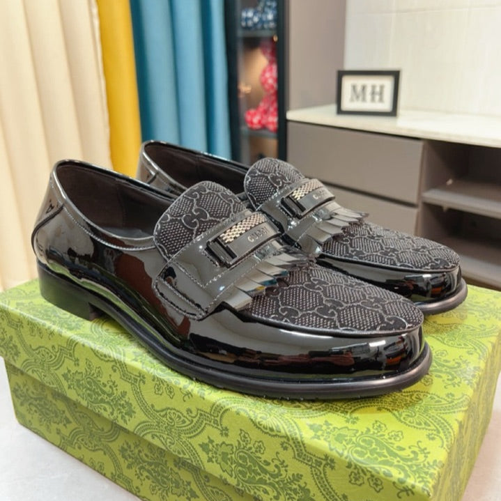 GG Men's Loafer Black Canvas Patent Leather 330406