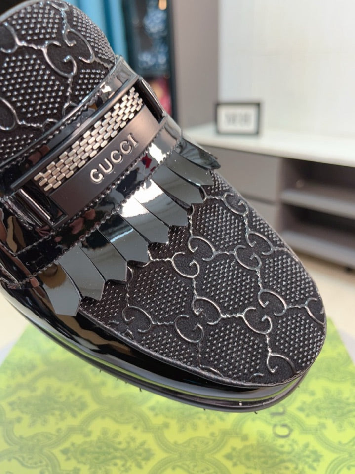 GG Men's Loafer Black Canvas Patent Leather 330406