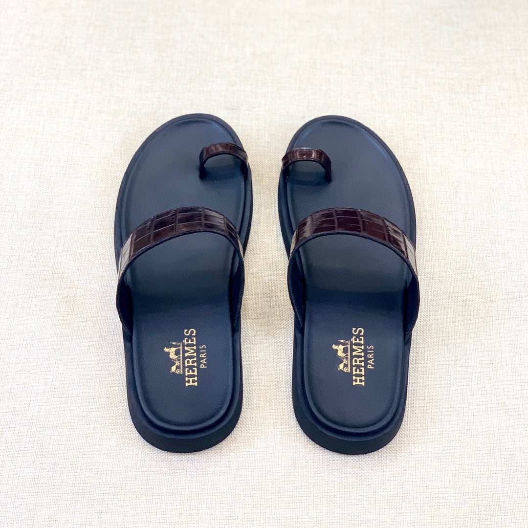 HM Men's Open-toe Sandals Brown Rubber  Sheepskin 561659