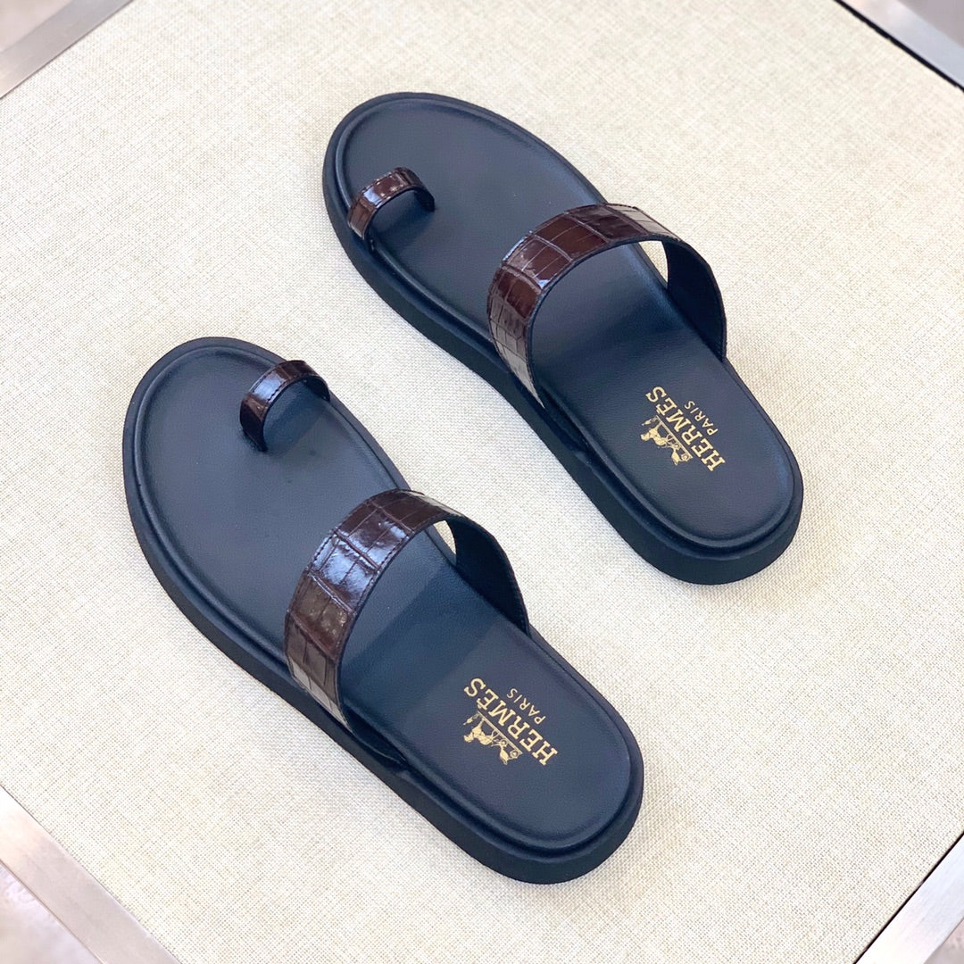 HM Men's Open-toe Sandals Brown Rubber  Sheepskin 561659