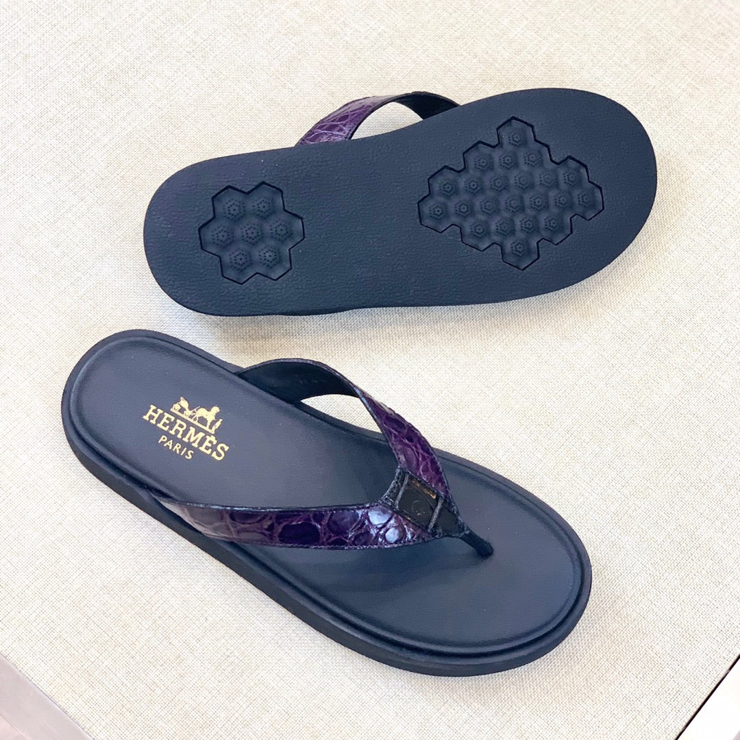 HM Men's Thong Sandals Purple Rubber Sheepskin 561663