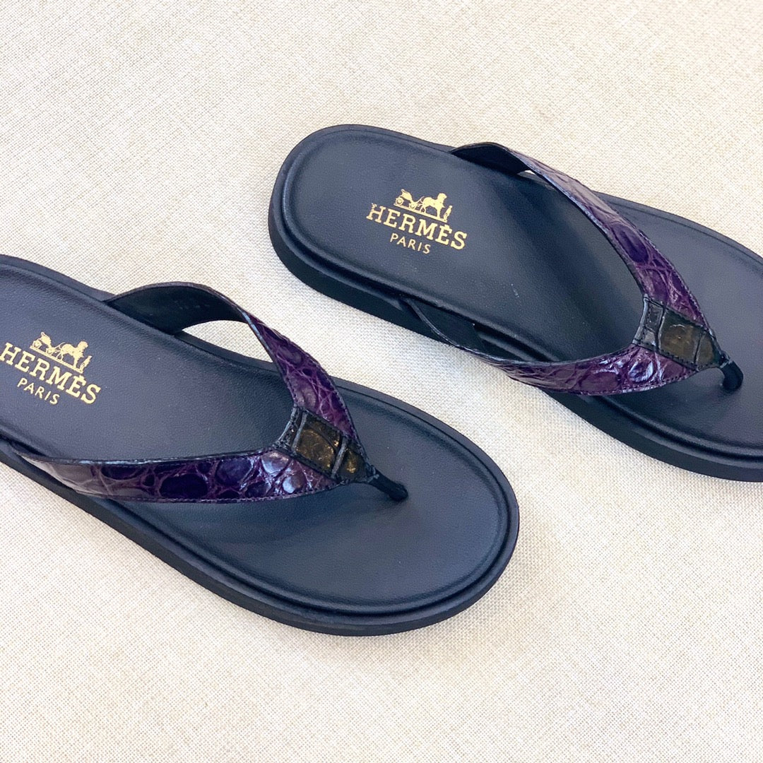 HM Men's Thong Sandals Purple Rubber Sheepskin 561663