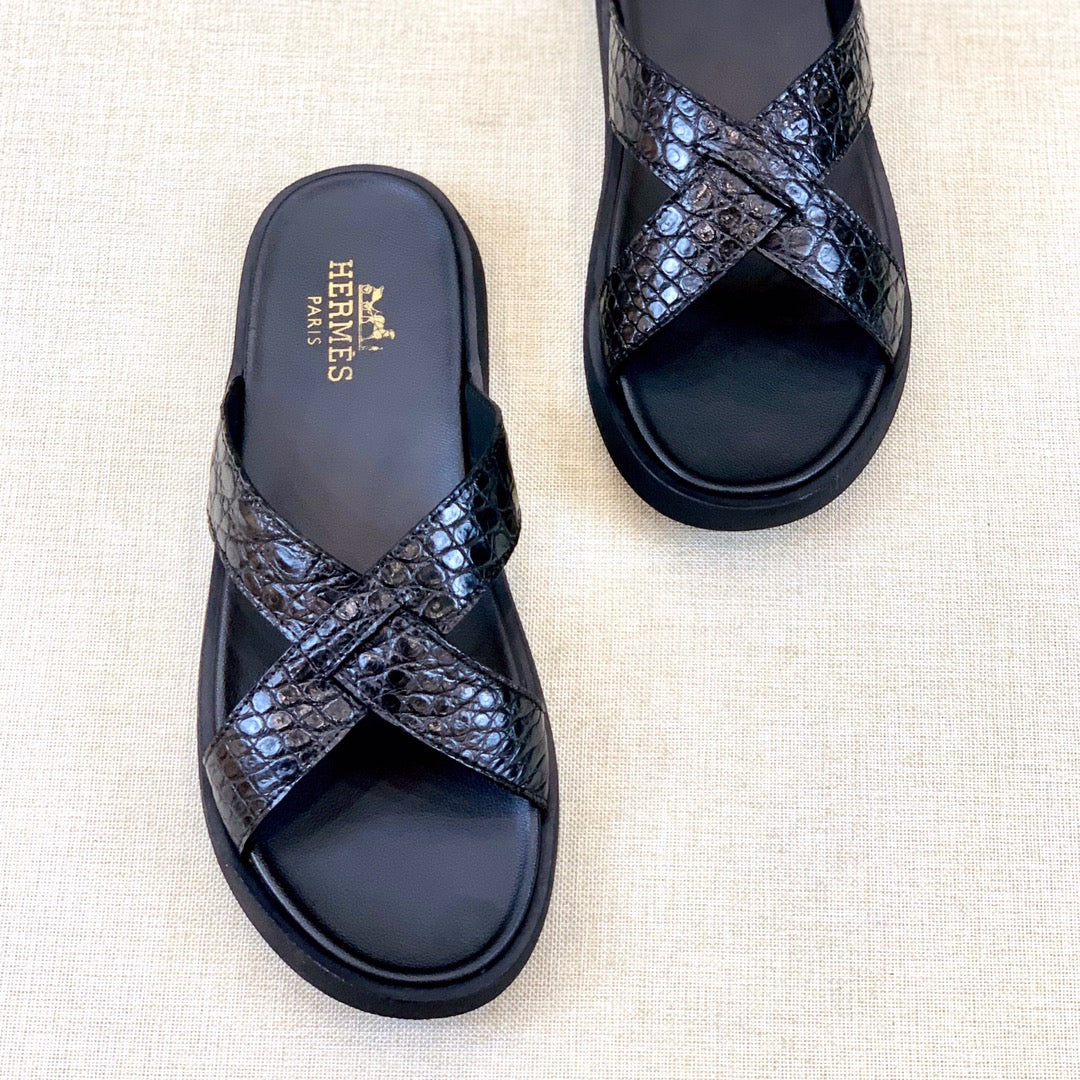 HM Men's "X" Slide Black Rubber Sheepskin 561672