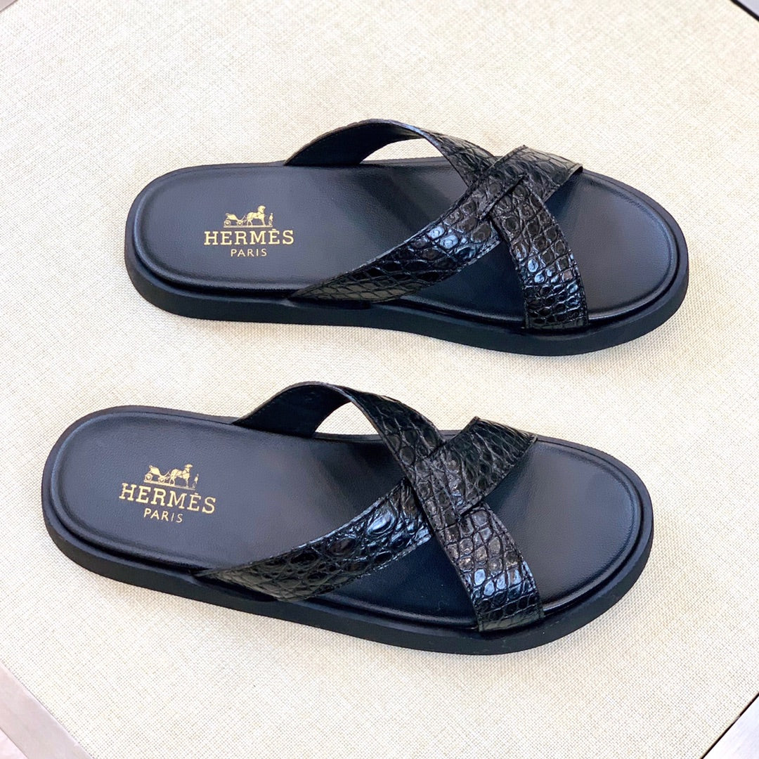 HM Men's "X" Slide Black Rubber Sheepskin 561672