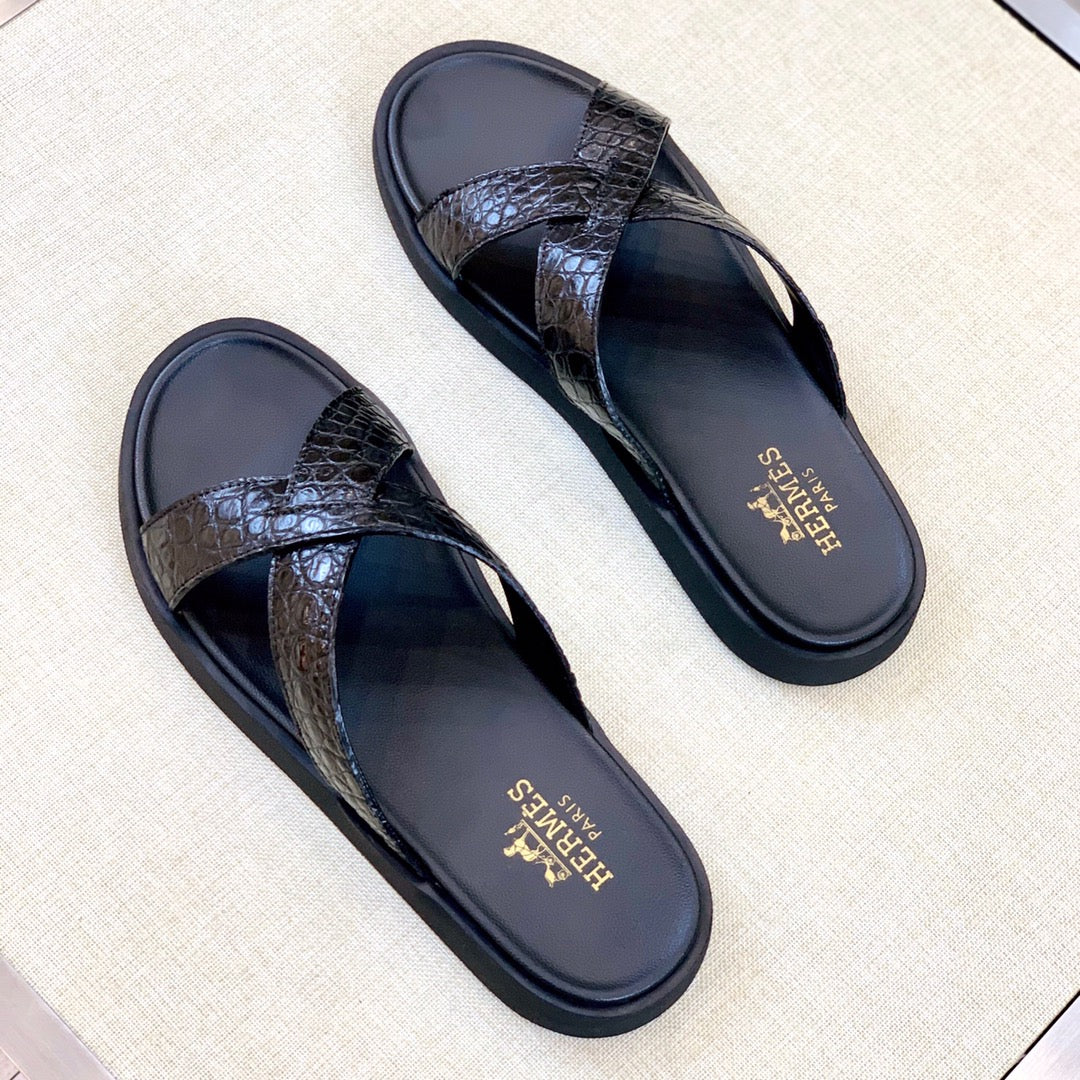 HM Men's "X" Slide Black Rubber Sheepskin 561672