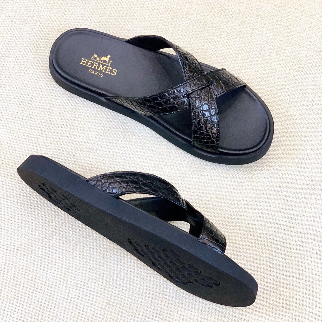 HM Men's "X" Slide Black Rubber Sheepskin 561672