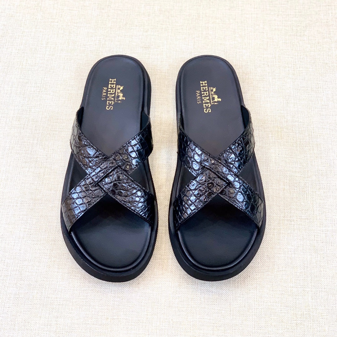 HM Men's "X" Slide Black Rubber Sheepskin 561672