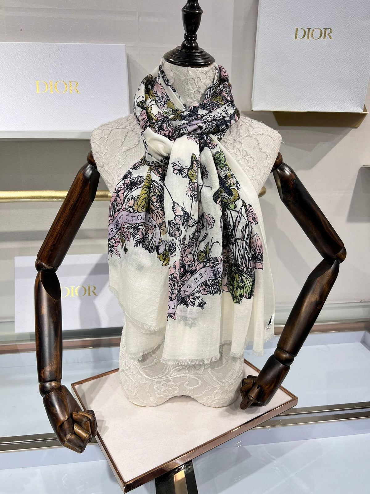 Dior 2026 Floral Scarf 200cm Colorful Cashmere 186048
