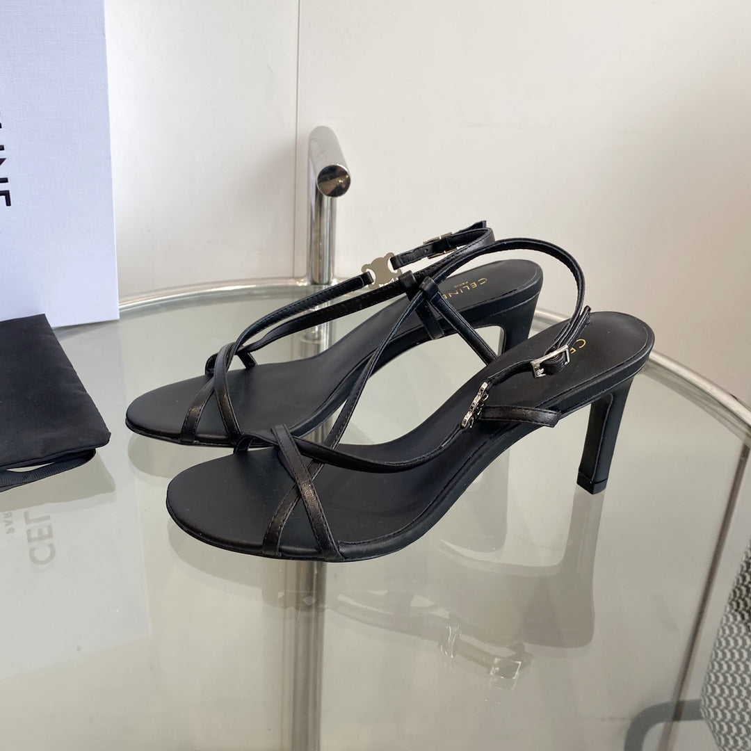 HIGH HEEL SANDAL 65MM IN BLACK CALFSKIN