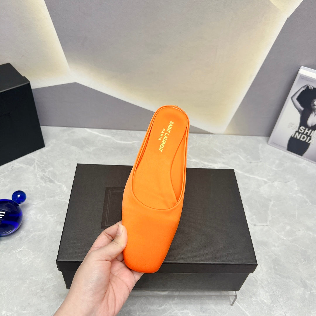 SL SQUARE TOE FLAT MULES TIGER SATIN