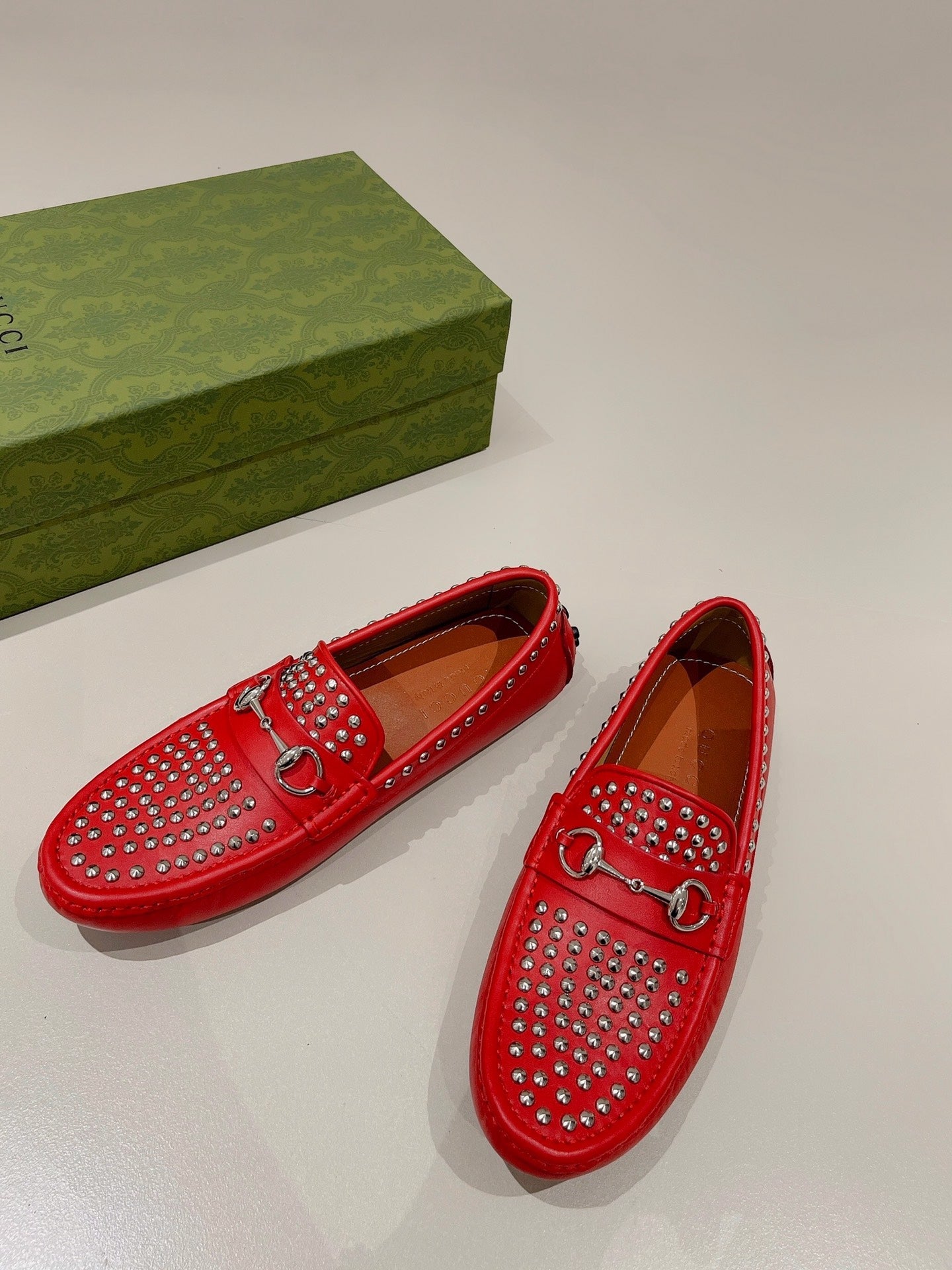 GG Men's Leather Loafer Stud Red Calfskin