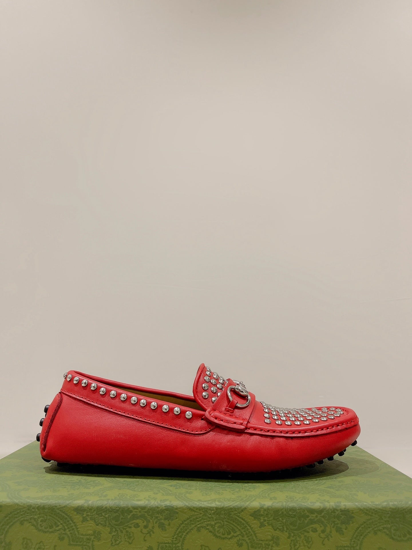 GG Men's Leather Loafer Stud Red Calfskin