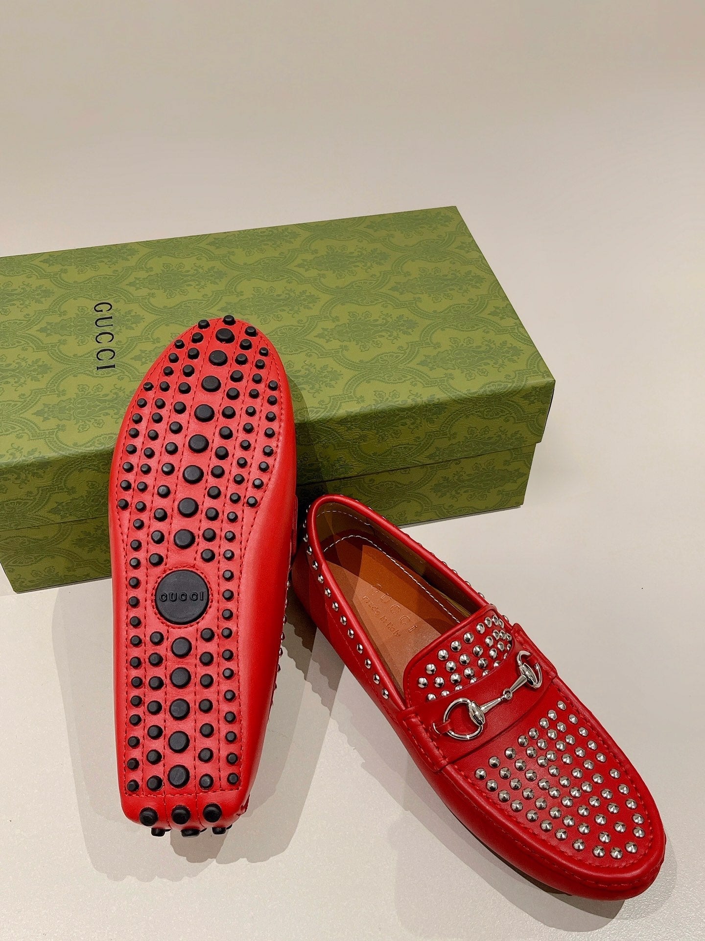 GG Men's Leather Loafer Stud Red Calfskin