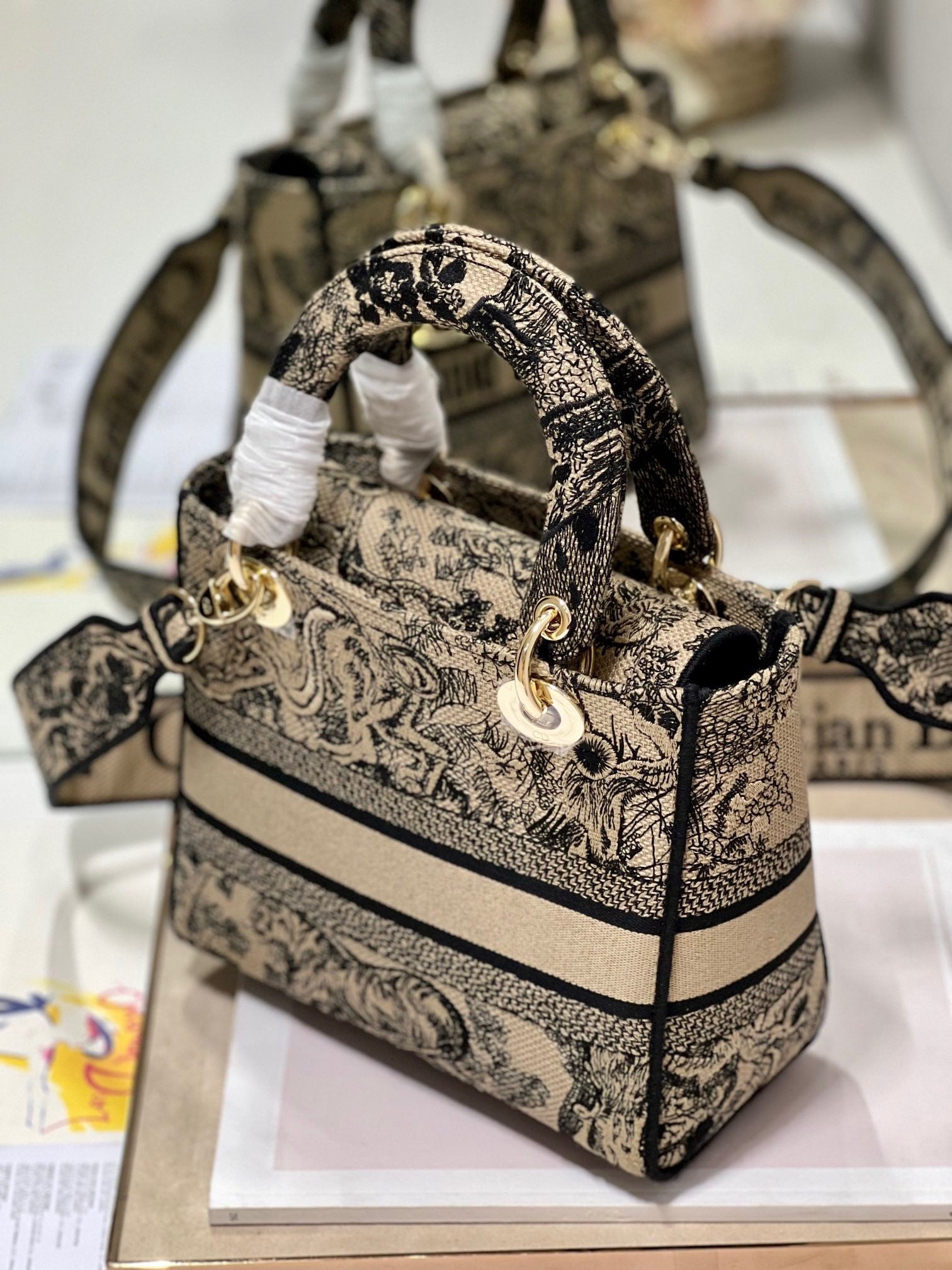 CD Apricot Tiger 24 Lady Dior Bag Canvas 336718