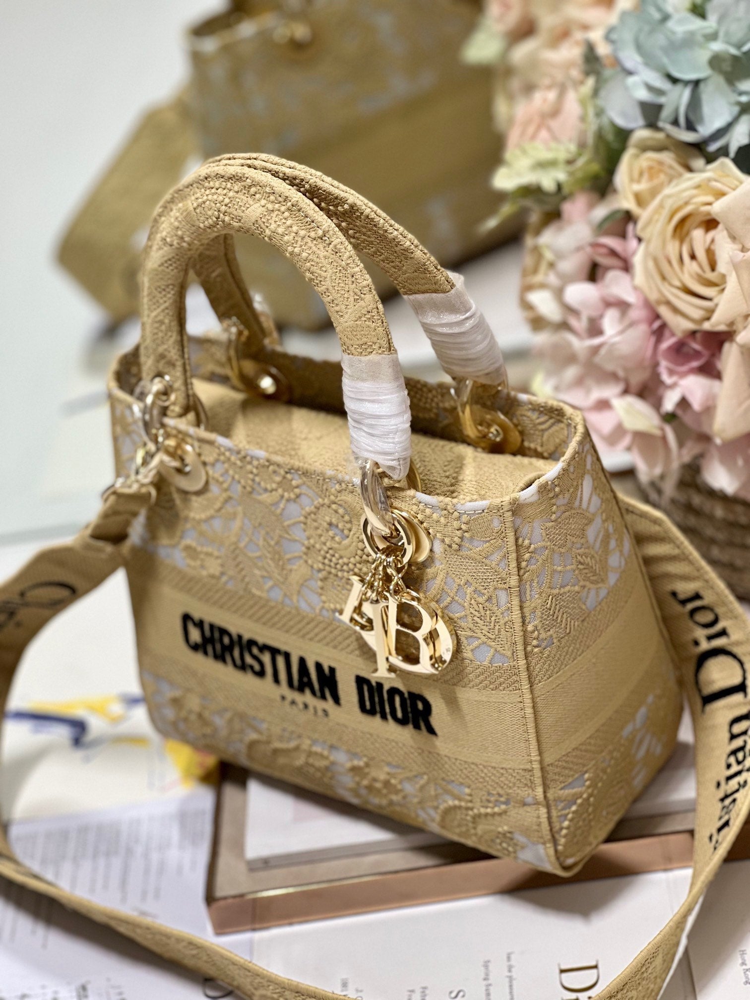 CD Mesh Apricot 24 Lady Dior Bag Canvas 336673