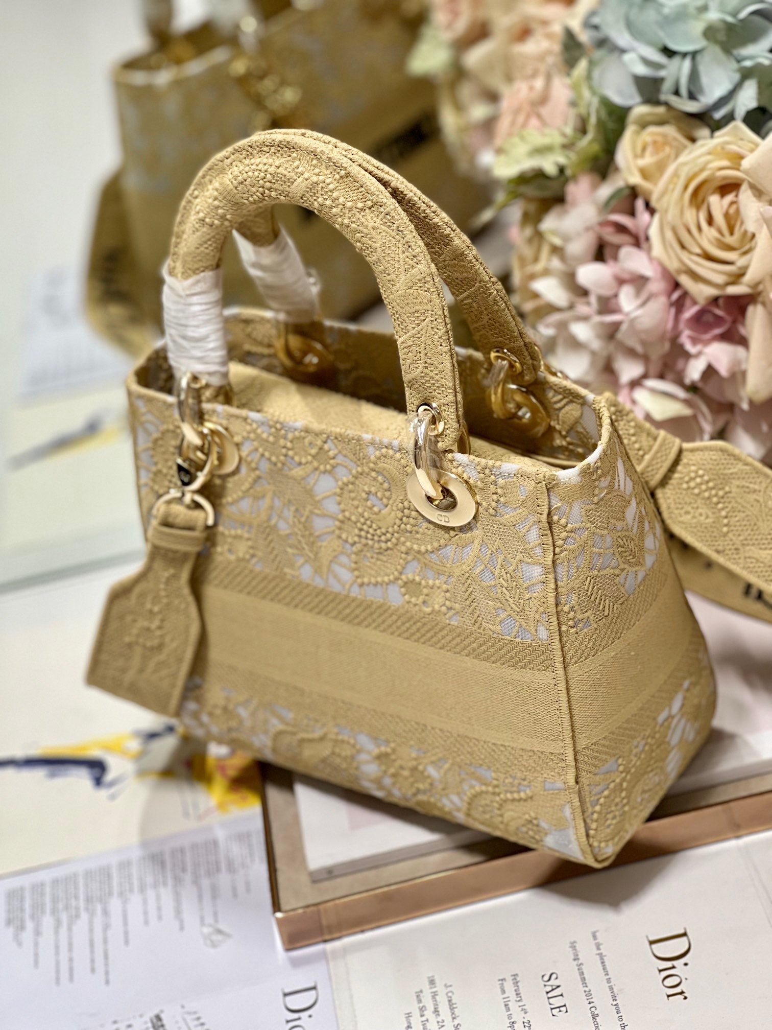 CD Mesh Apricot 24 Lady Dior Bag Canvas 336673