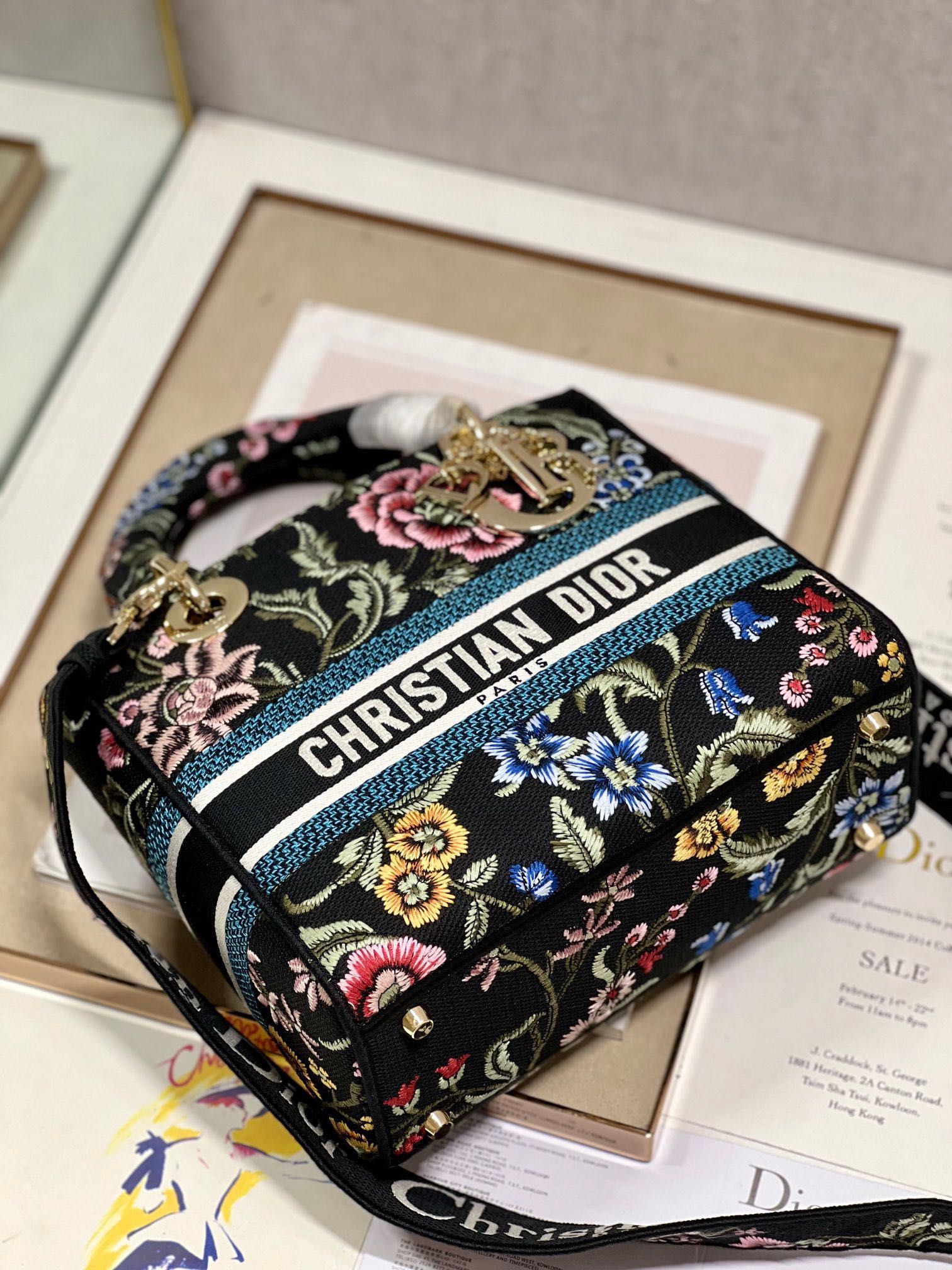 CD Flower Black Lady Dior Bag Canvas 336670