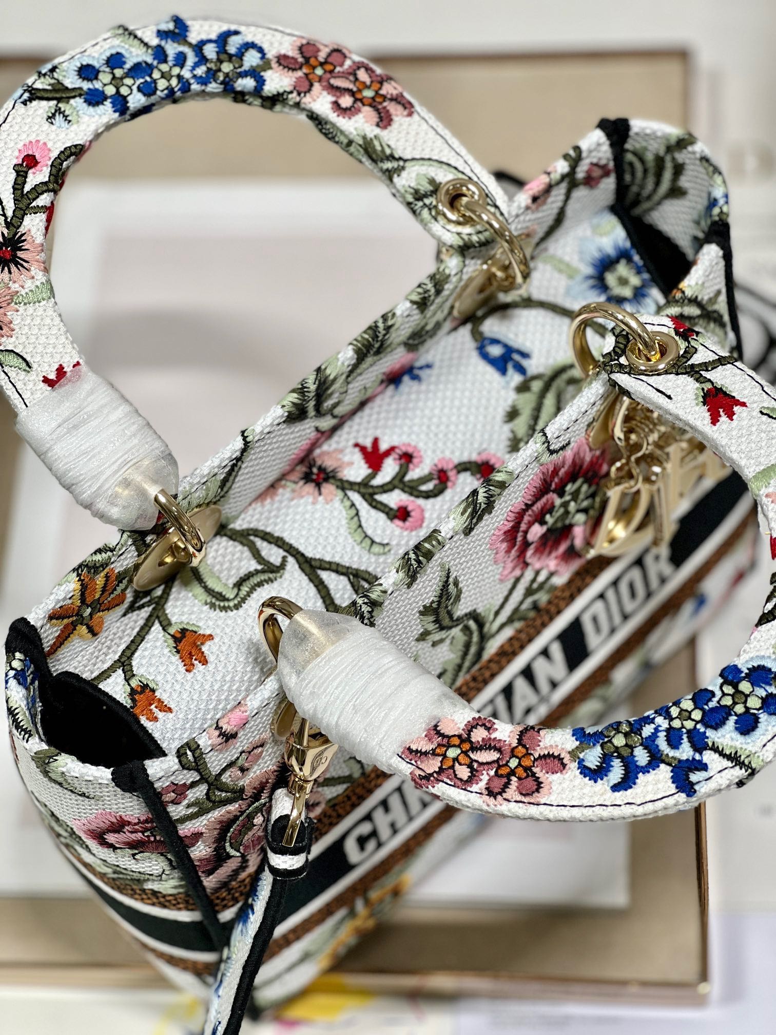 CD Floral White Lady Dior Bag Canvas 336682