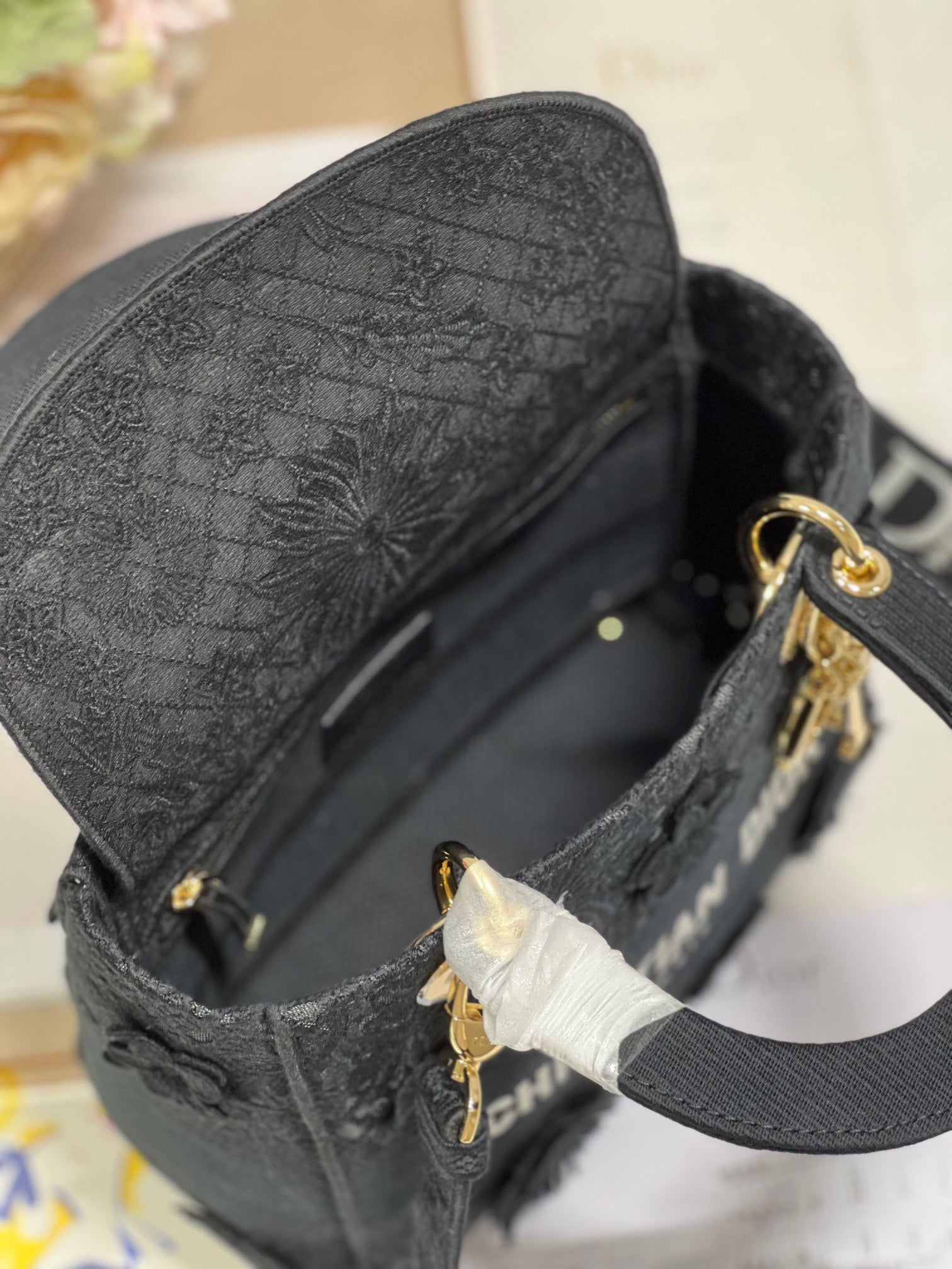 CD Flower Black 24 Lady Dior Bag Canvas 336721