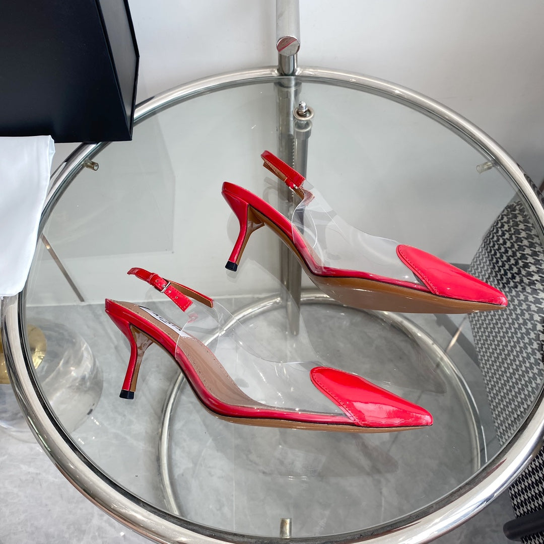 ALAIA HIGH 6 CM SLINGBACK IN CHERRY RED PATENT CALFSKIN AND FILM