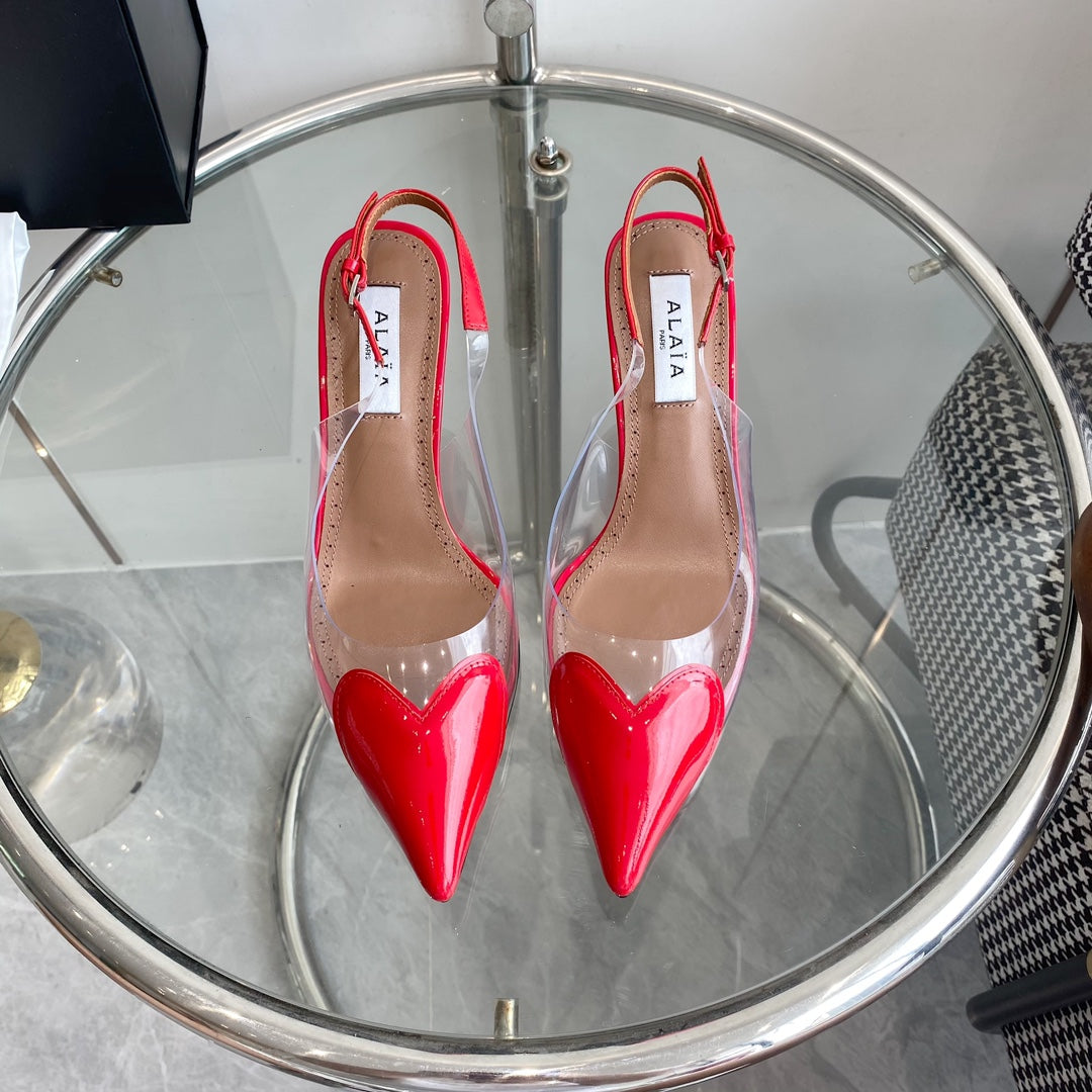 ALAIA HIGH 6 CM SLINGBACK IN CHERRY RED PATENT CALFSKIN AND FILM