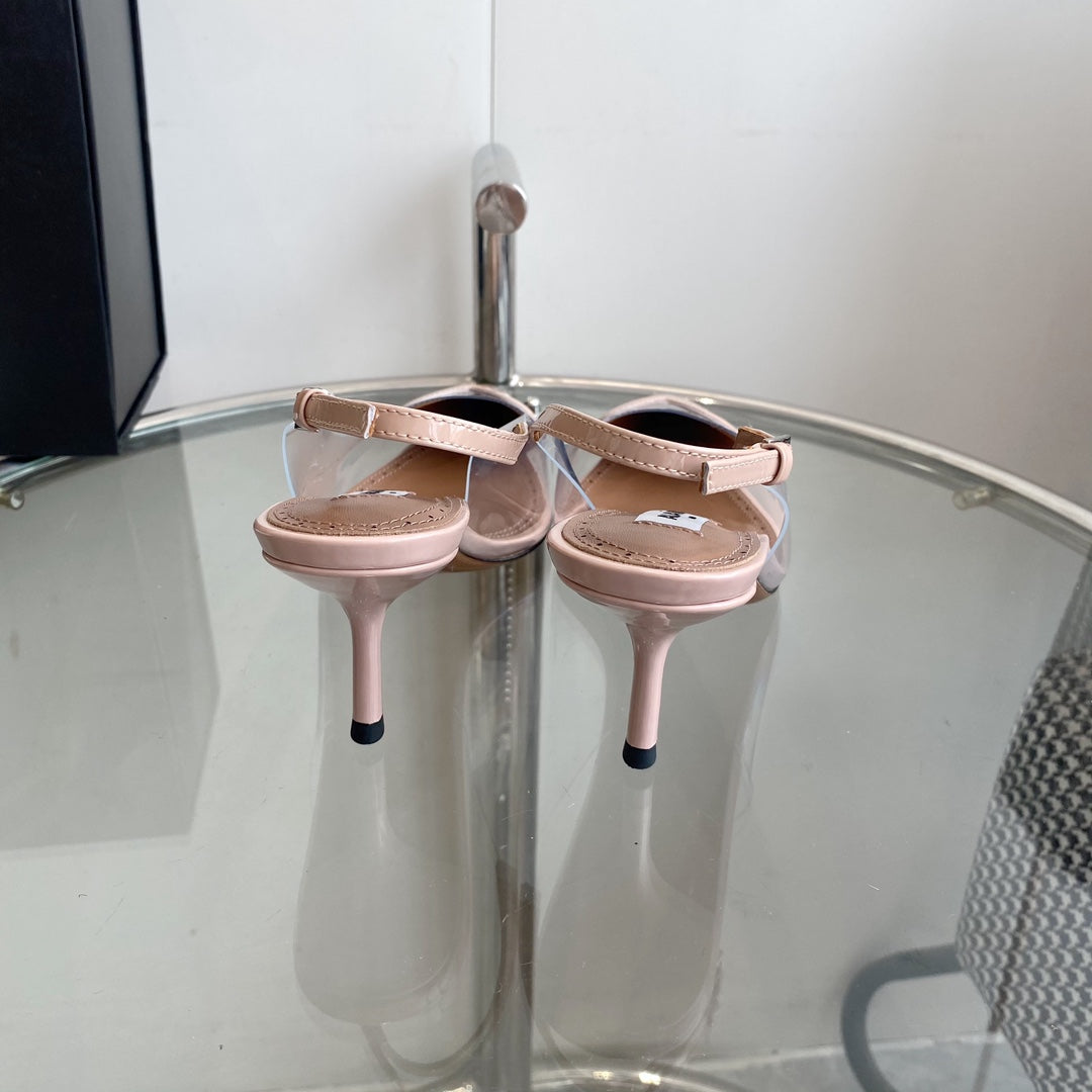 ALAIA HIGH 6 CM SLINGBACK IN BEIGE CREAM PATENT CALFSKIN AND FILM