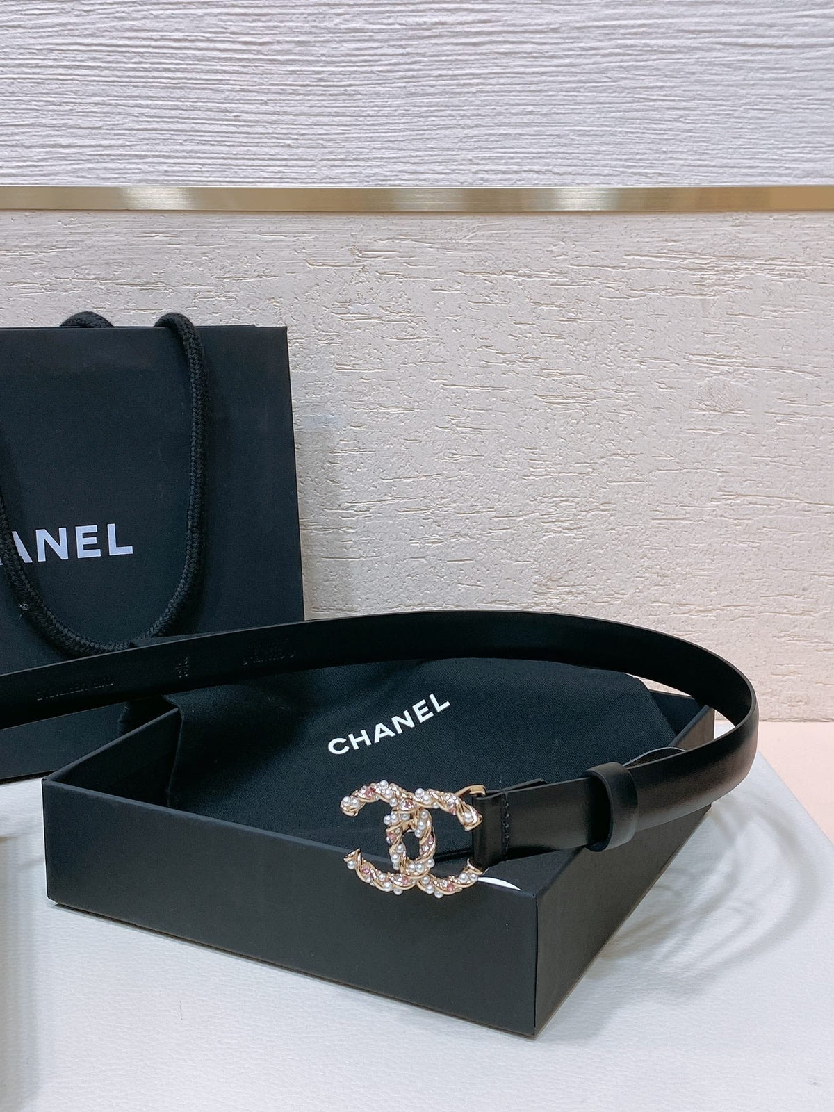 Chanel 2026 Pearl Rhinestone Buckle Belt 20mm Lambskin