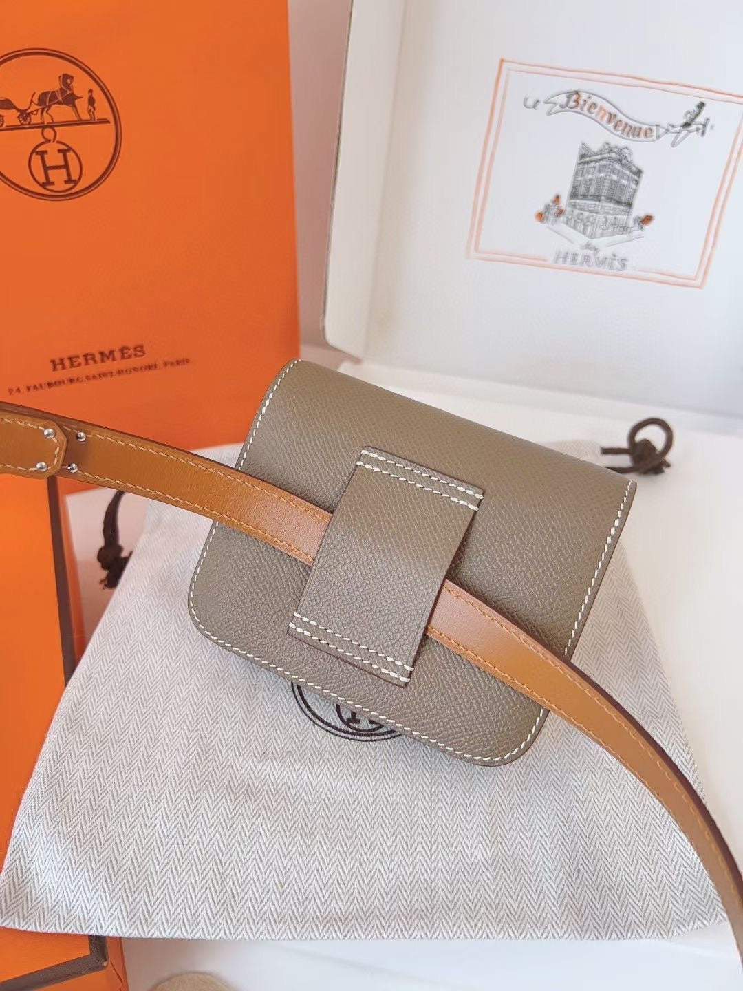 hm kelly belt 18mm with constance slim grey epsom silver hardware