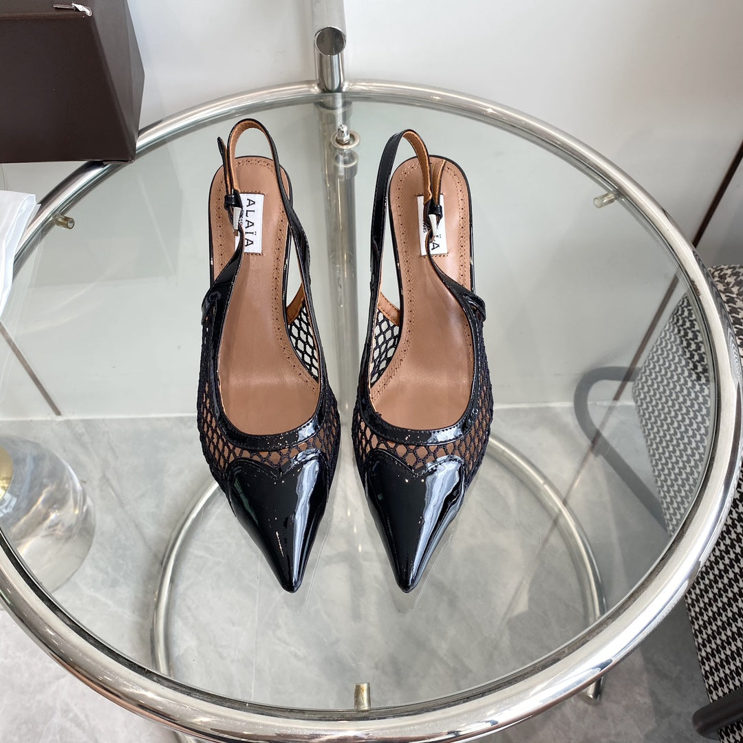 alaia slingbacks 60 fishnet black heart lambskin