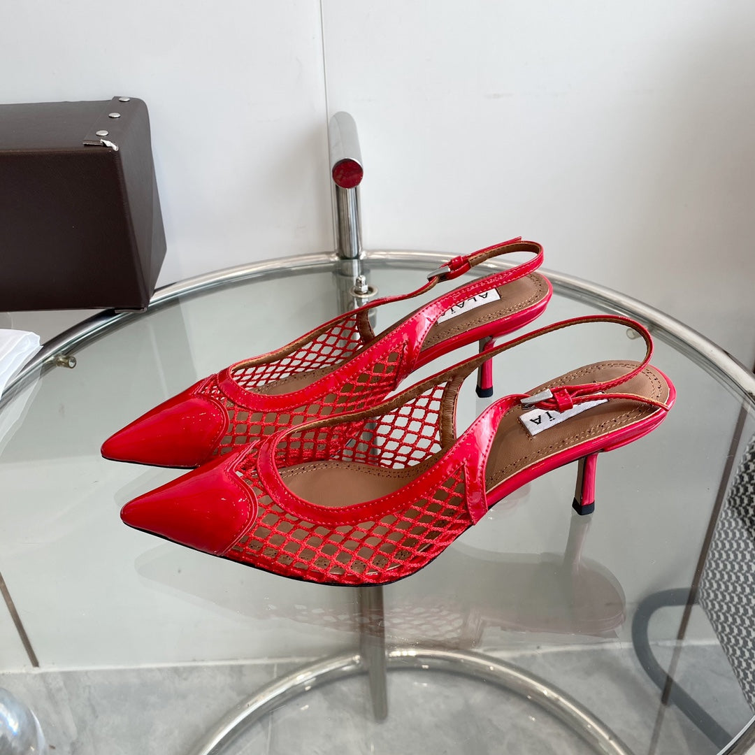 alaia slingbacks 60 fishnet red heart lambskin