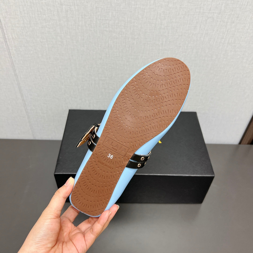 ALAIA MARY JANE SHOES IN LIGHT BLUE LAMBSKIN SILVER HARDWARE