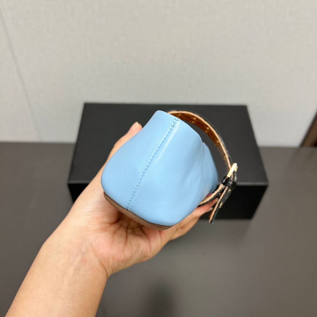 ALAIA MARY JANE SHOES IN LIGHT BLUE LAMBSKIN SILVER HARDWARE