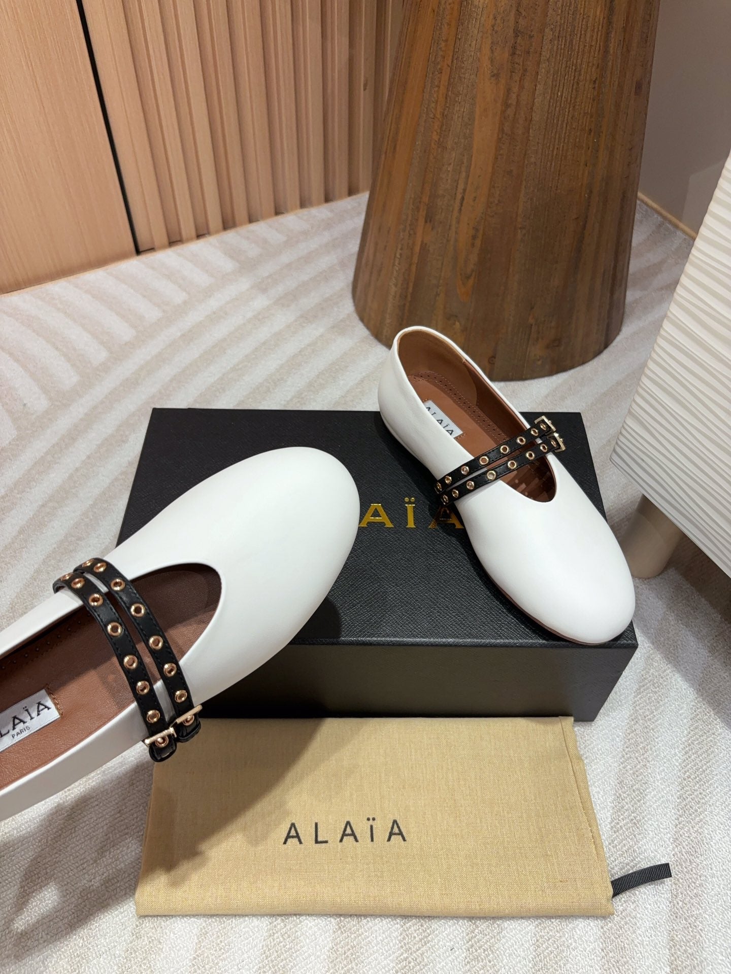 alaia ballet flat white calfskin