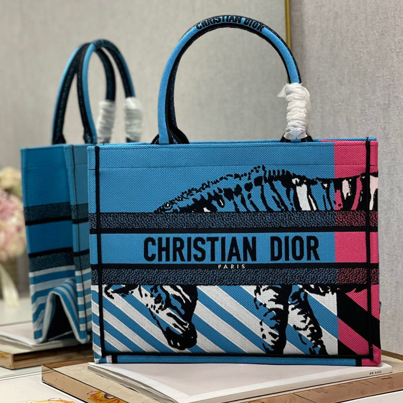 CD Zebra Book Tote  Bag Blue Canvas 336519