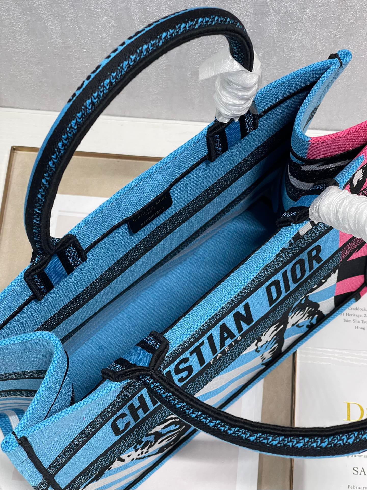 CD Zebra Book Tote  Bag Blue Canvas 336519