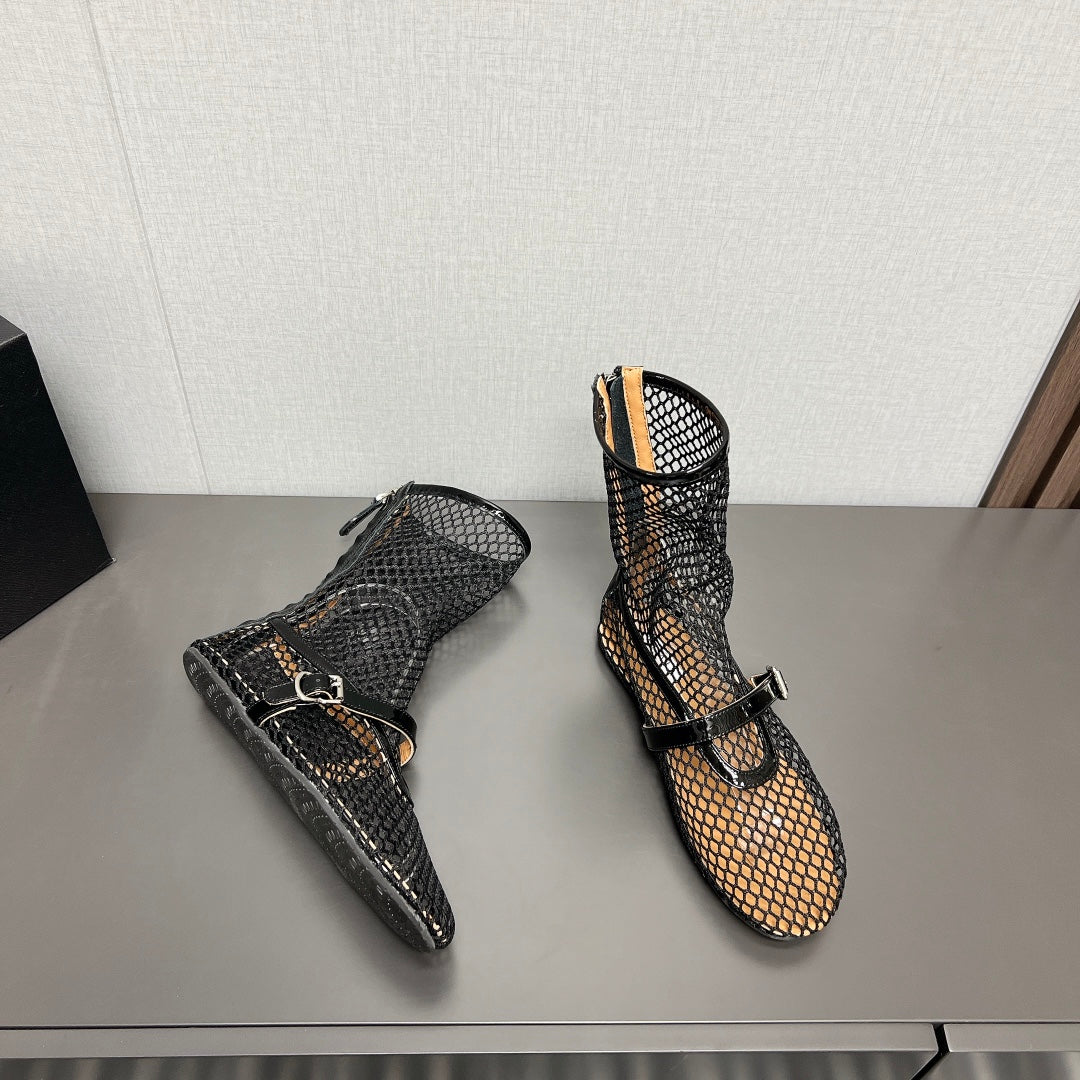 ALAIA SHORT BOOTS IN BLACK MESH FISHNET