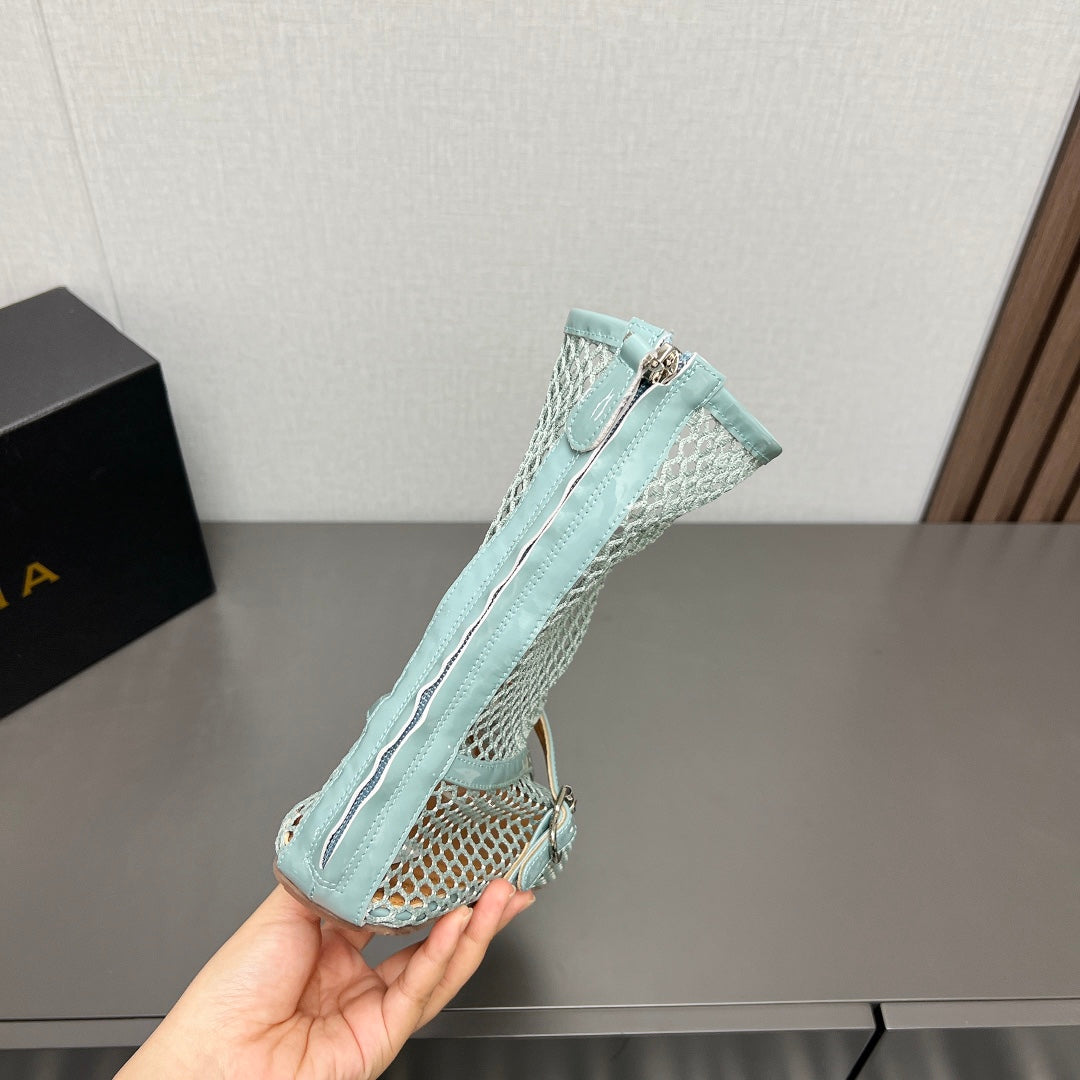 ALAIA SHORT BOOTS IN LIGHT BLUE MESH FISHNET