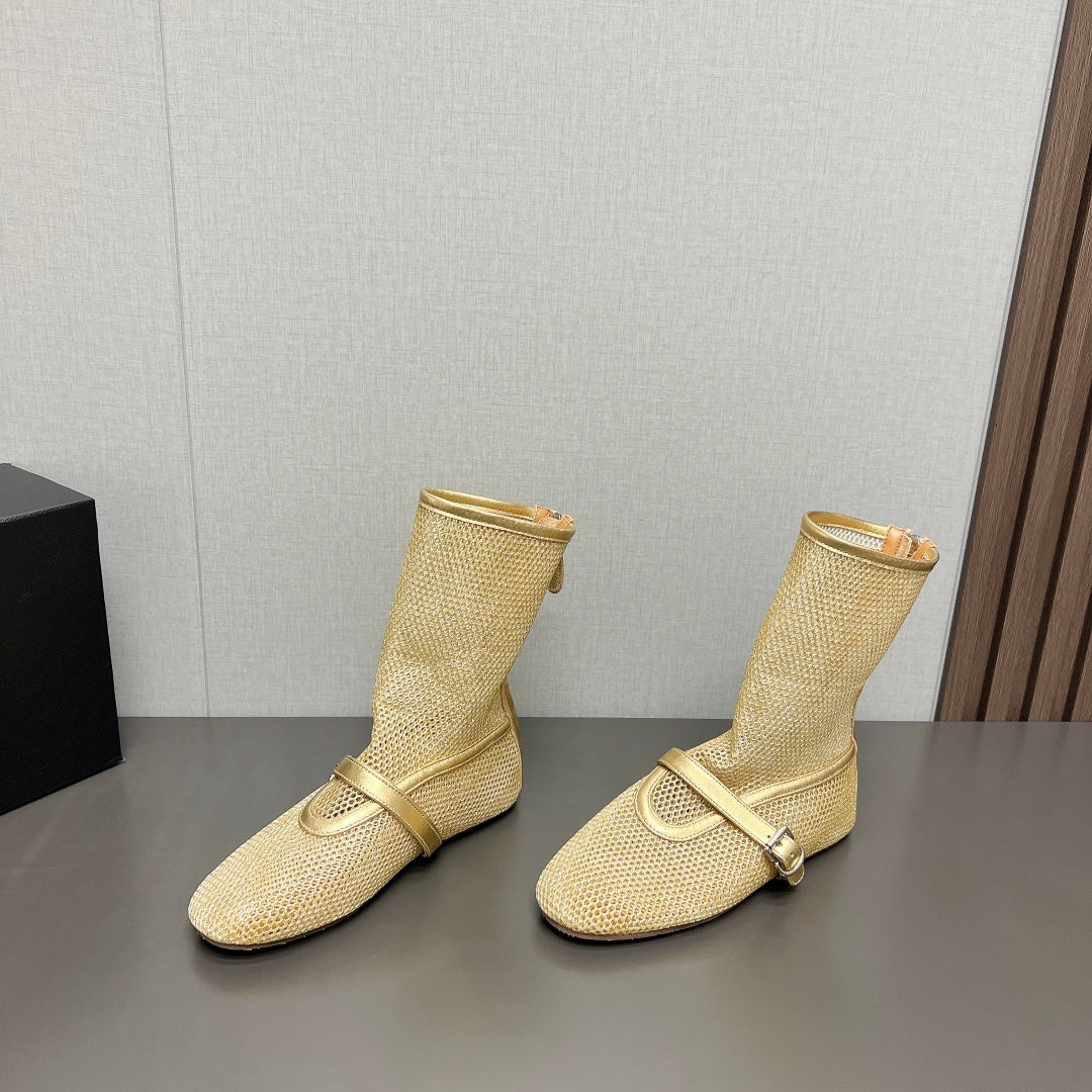 ALAIA SHORT BOOTS IN GOLD MESH FISHNET